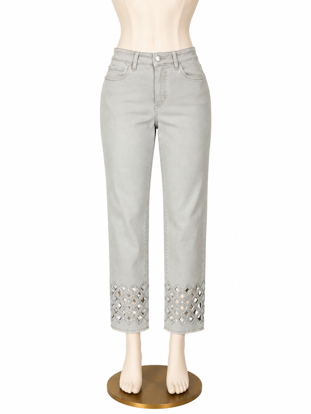 Joseph Ribkoff Rhinestone Embellished Raw Hem Cropped Jeans Size 6
